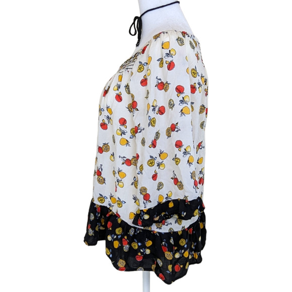 Democracy Smocked Fruit Print Bohemian Peasant Top M - Picture 3 of 9